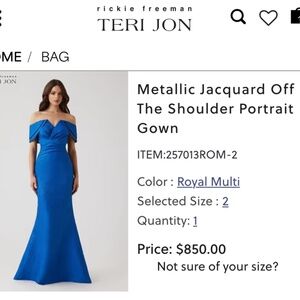 Rickie Freeman Teri Jon Metallic Jacquard Off The Shoulder Portrait Gown